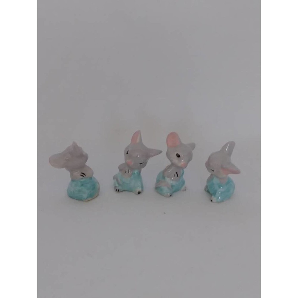 Vintage Mini Country Mice Set of 4 Each Adorable Mouse are in Blue Overalls (4b)